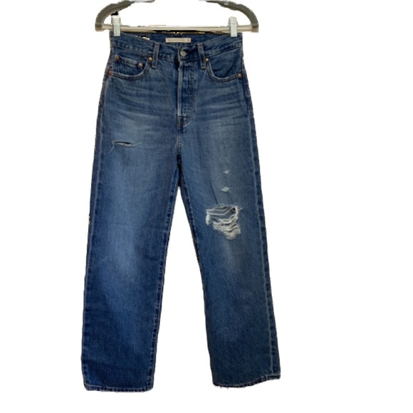 Levi Strauss & Co. Denim - Levis Premium Ribcage Straight Ankle Jeans Denim Blue Stretch Button Fly Sz 25